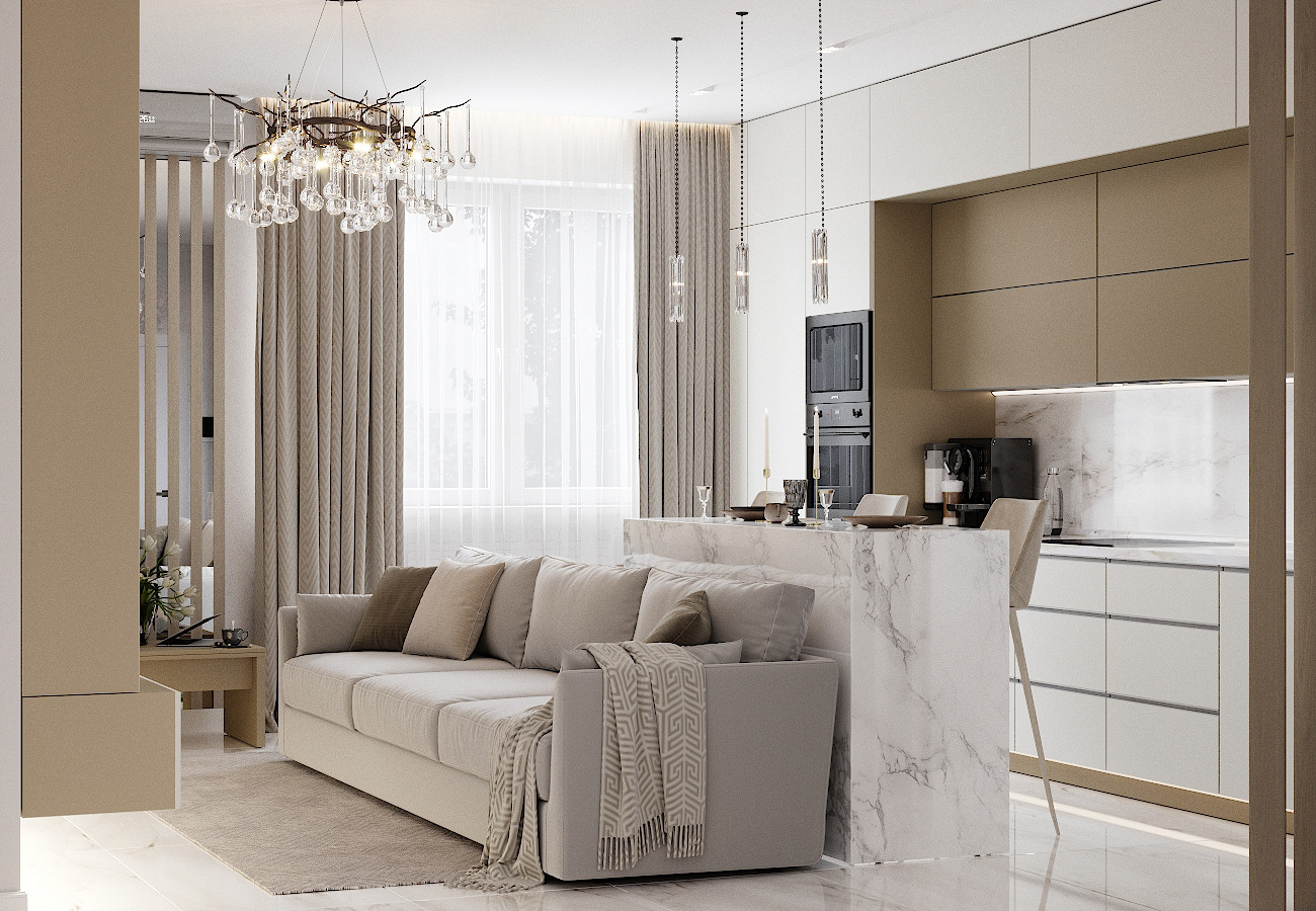 Кухня гостиная в ЖК Ньютон