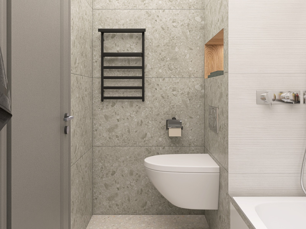 Современная ванная в серо-бежевой палитре