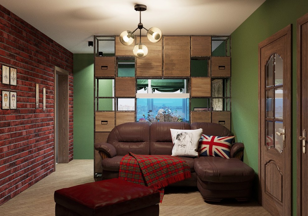 Обложка проекта: Loft в гостиной с аквариумом и кабинетом