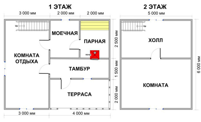 Баня из бруса с мансардой (6х7 м) - Проект № 2Б-25