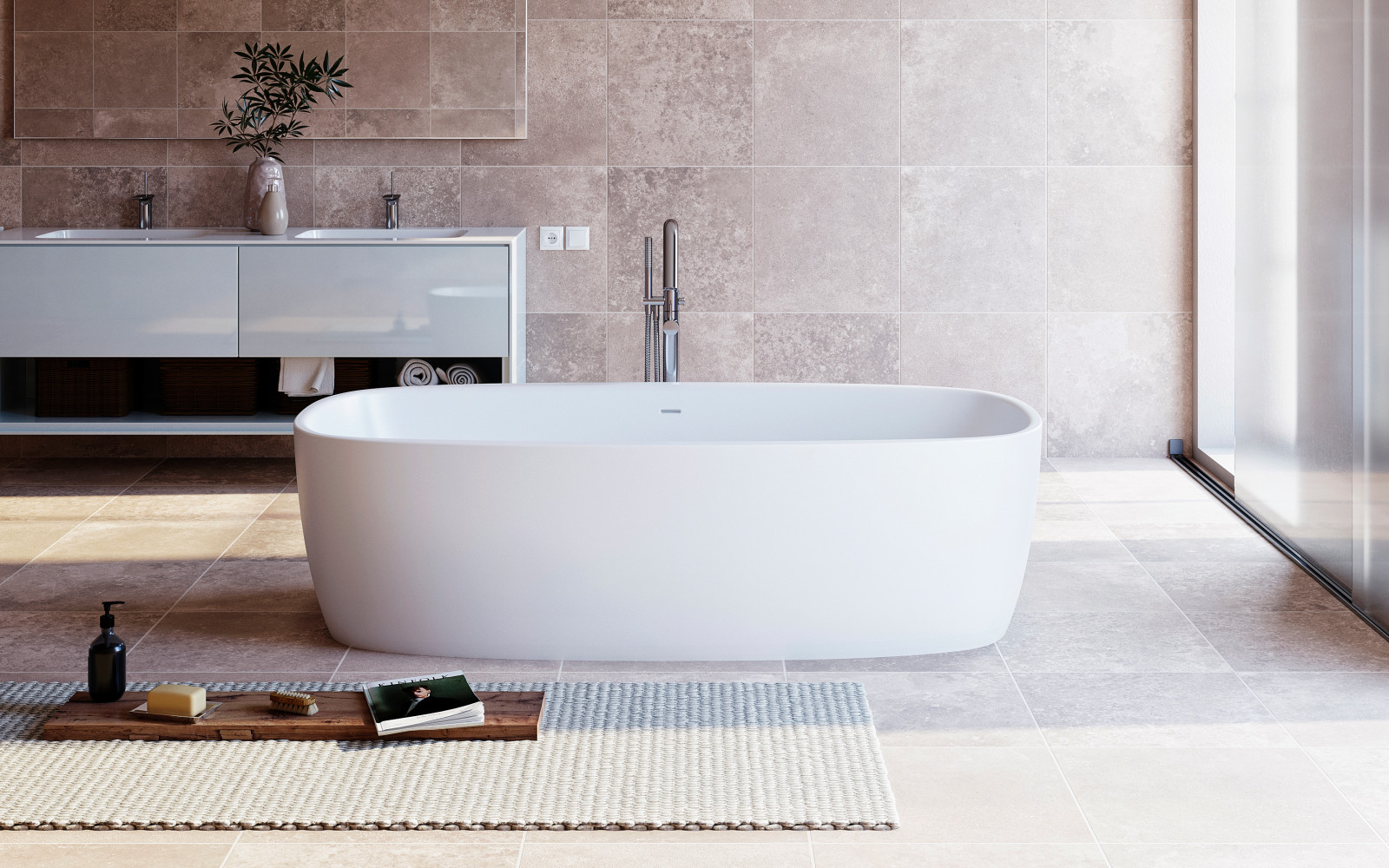 Coletta-Wht Отдельностоящая Каменная Ванна