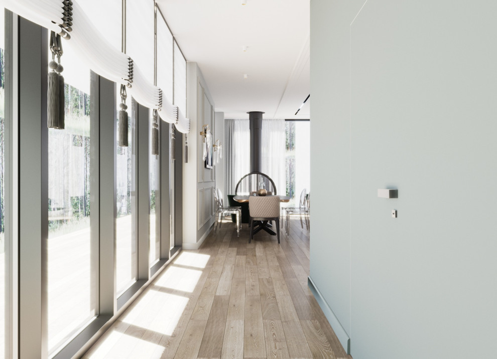 Проект интерьера общей зоны современного коттеджа