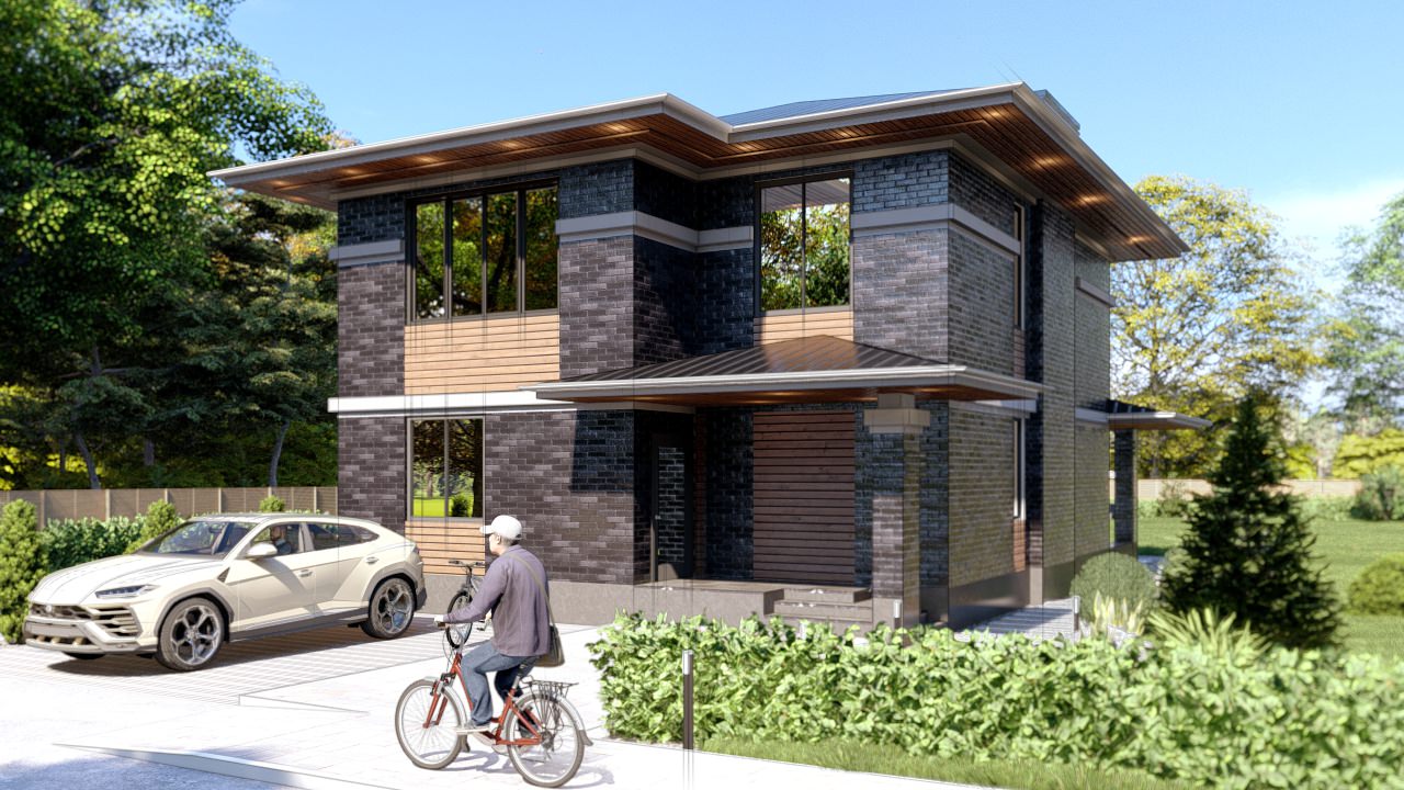 Обложка проекта: Двухэтажный дом в стиле Райт