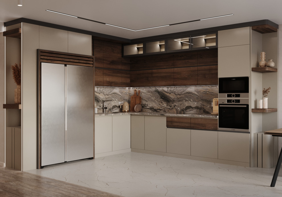 Дизайн проект 3х комнатной квартиры с большой кухней-гостиной