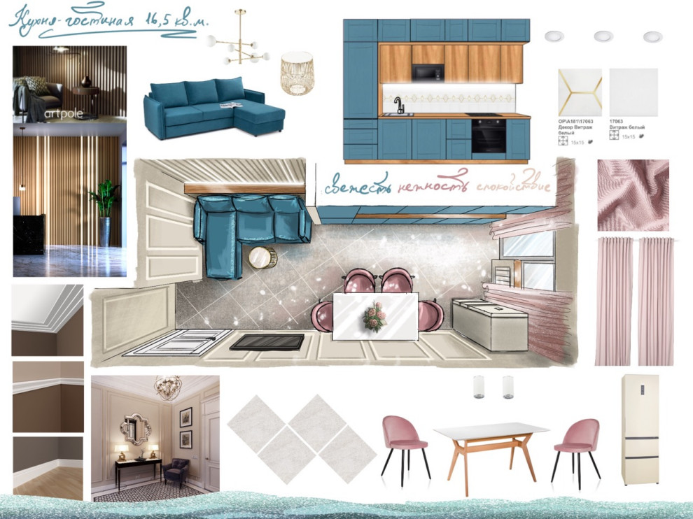 Коллаж-скетч кухни-гостиной