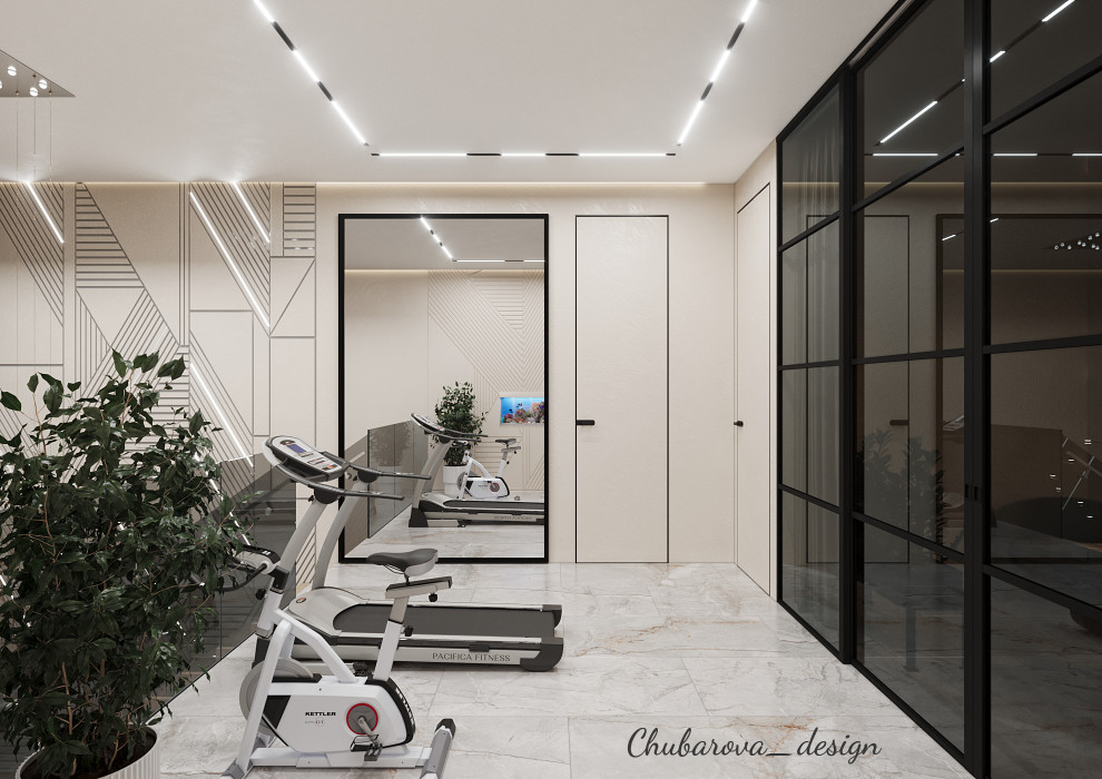 Домашний спортзал, зона спорта в двухэтажной квартире