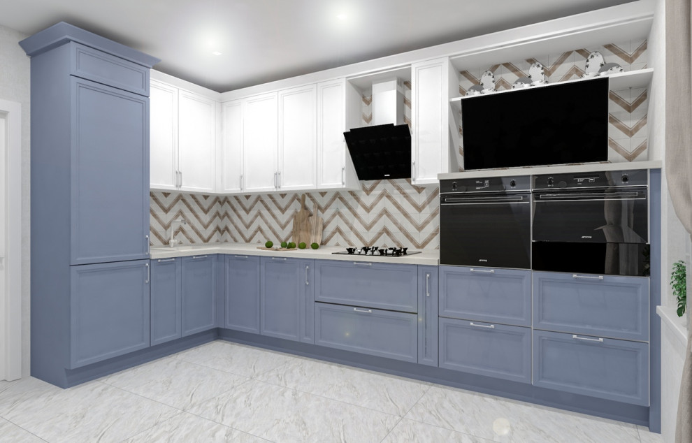 Обложка проекта: Бело-синяя кухня.