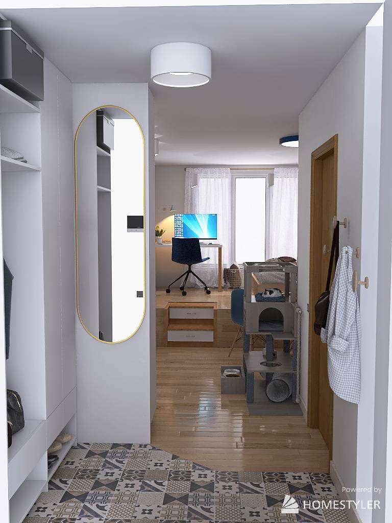 Квартира-студия с кроватью на подиуме для семейной пары