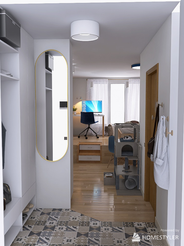 Квартира-студия с кроватью на подиуме для семейной пары