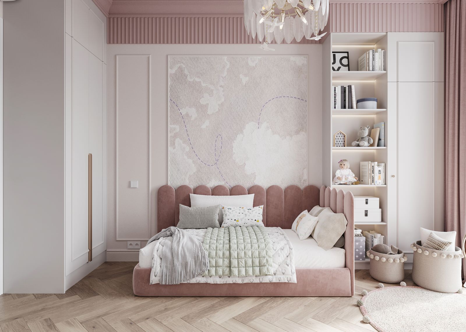 Интерьер розовой детской 13м2