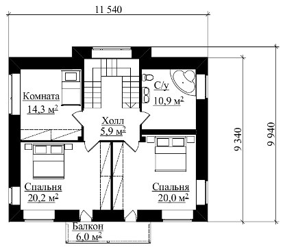 Двухэтажный жилой дом с мансардой и гаражом