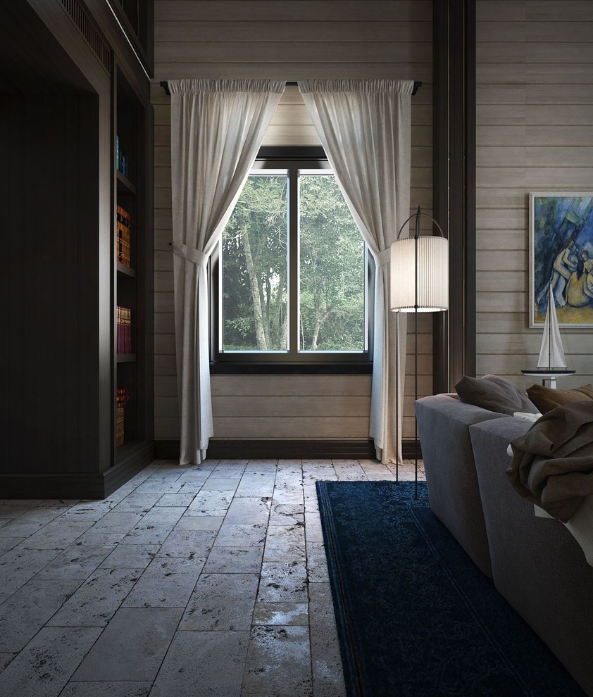 Дизайн проект гостиной в деревянном доме из клееного бруса