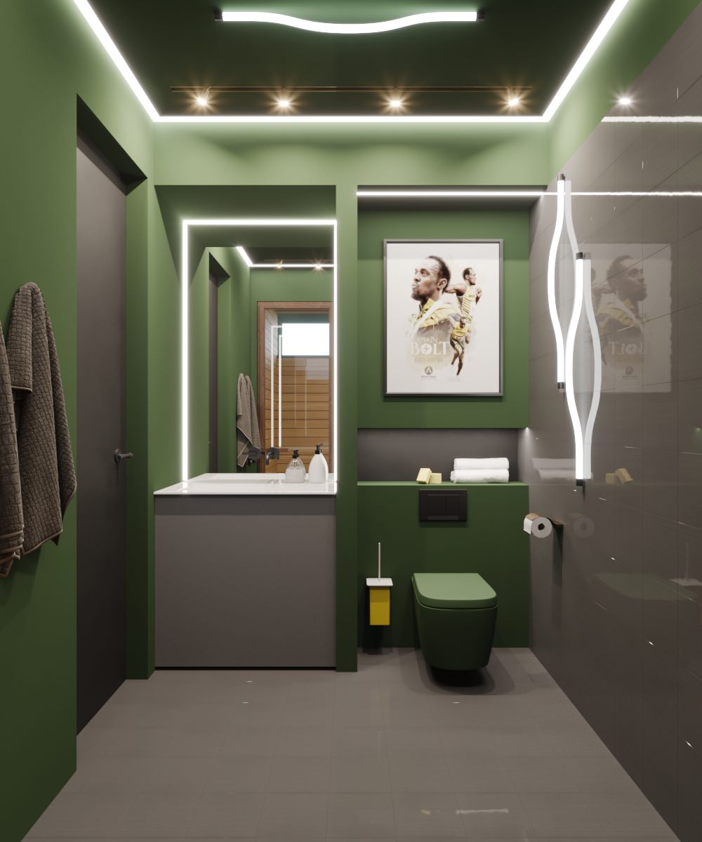 Ванная и сауна рядом с кабинетом. Таунхаус в ЖК "Парк Авеню"
