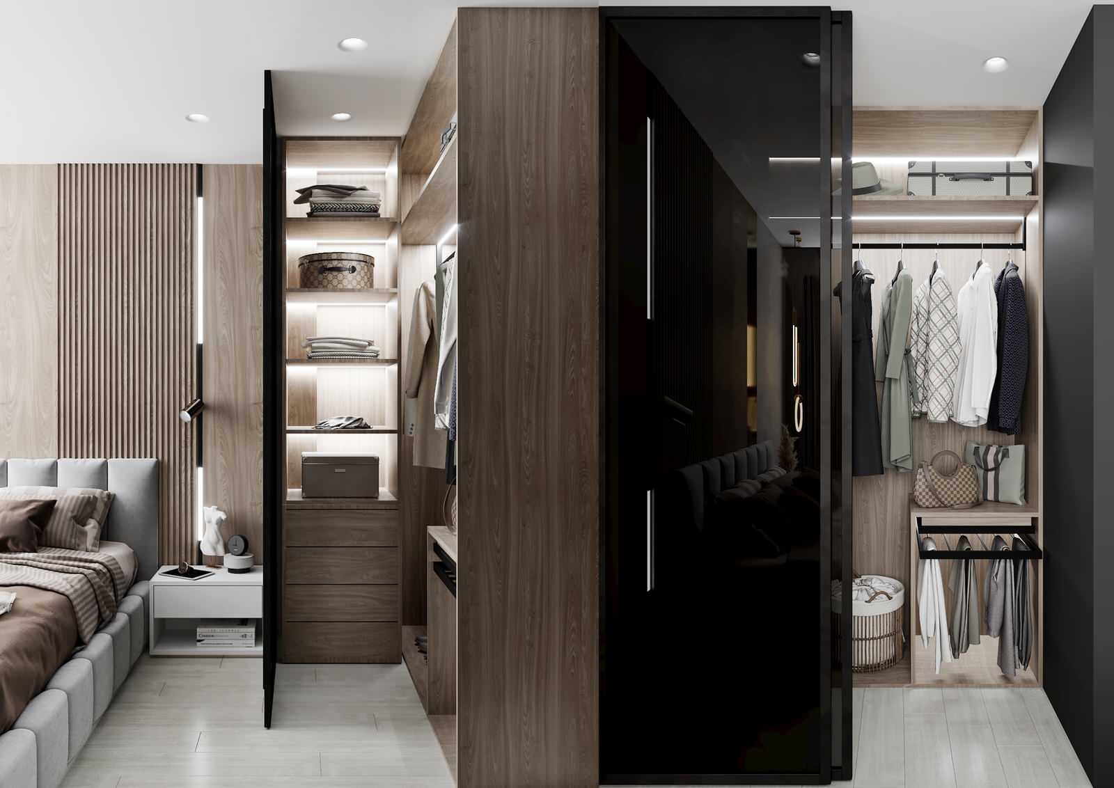 Прозрачный гардероб в спальне