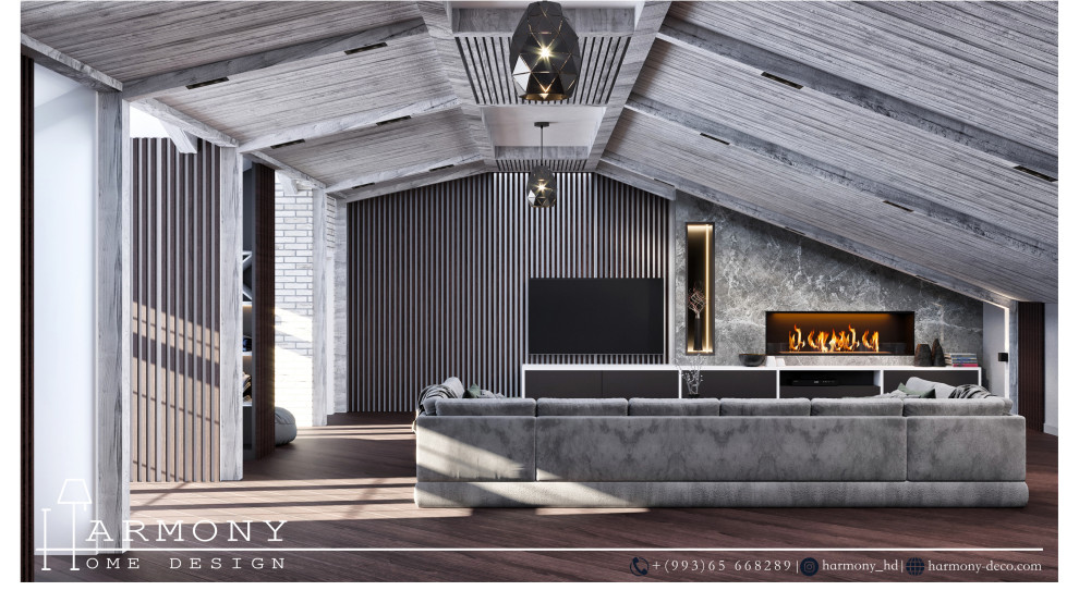 Обложка проекта: Дизайн проект мансарды в смешанном стиле модерн и лофт общей площадью 150 м2