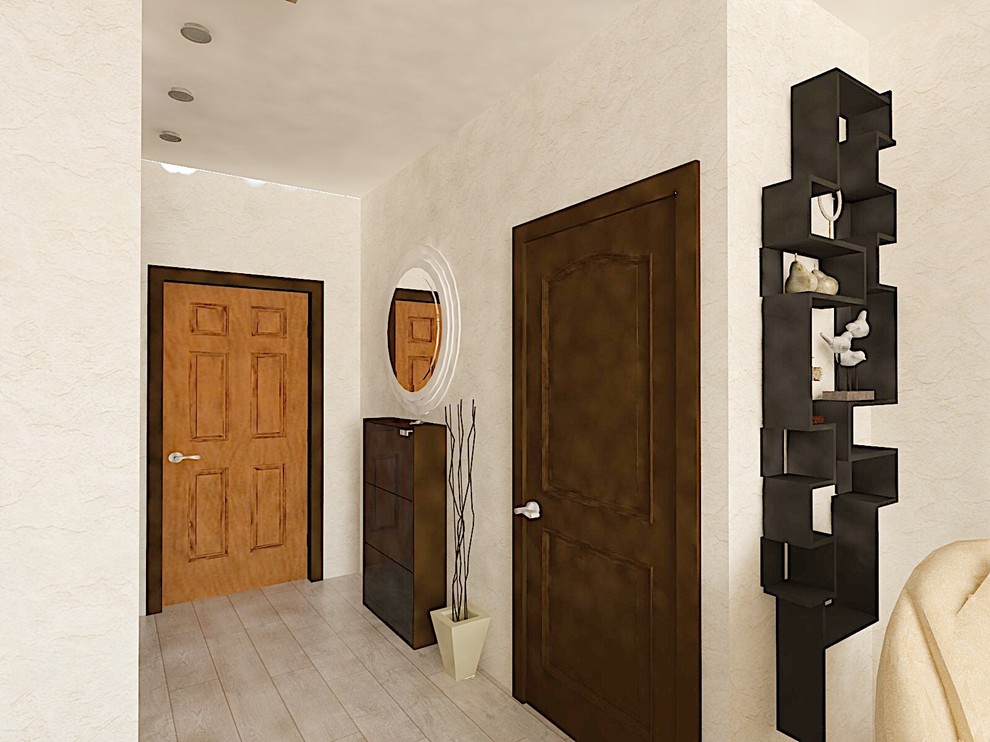 Объединение пространства коридора, кухни и гостиной