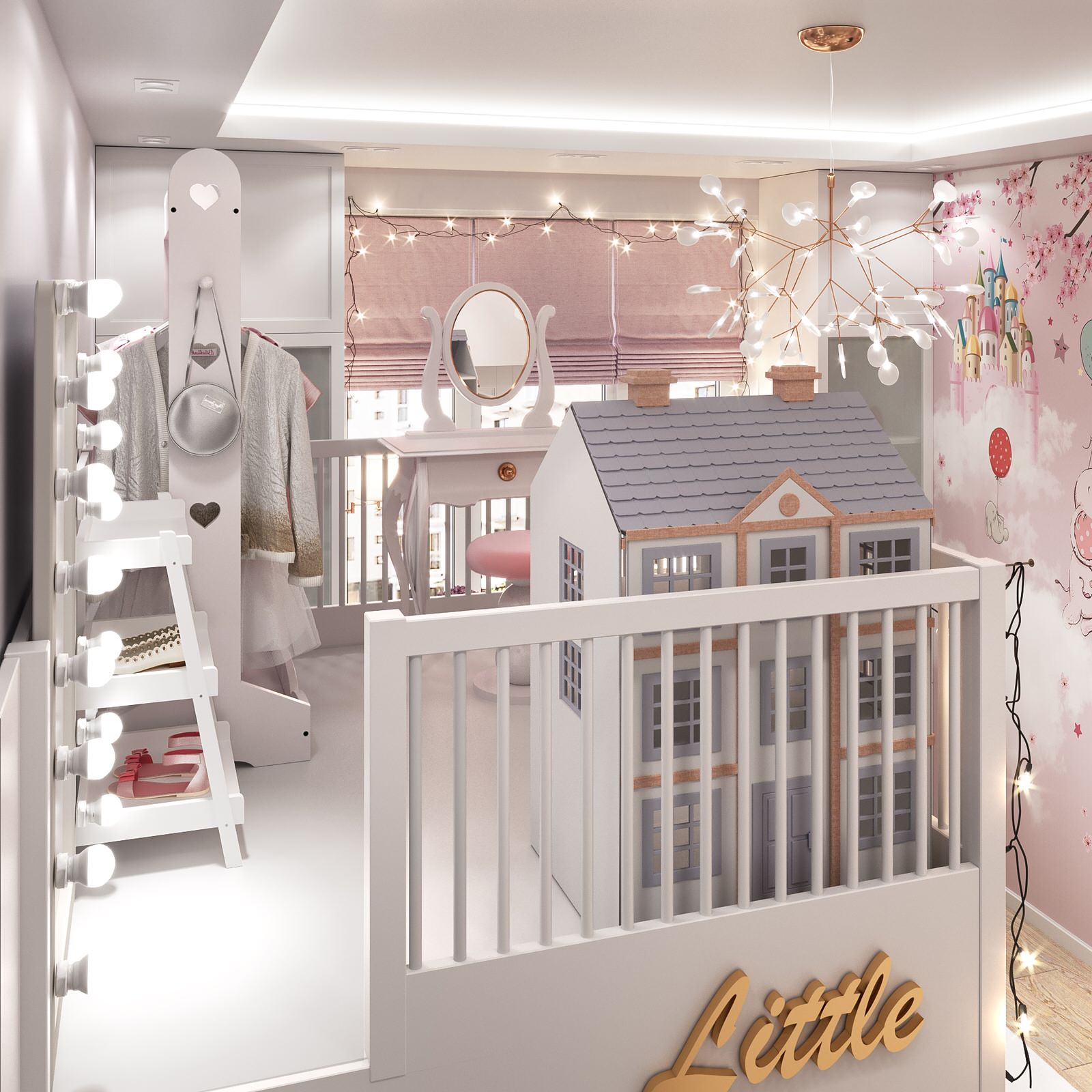 Обложка проекта: Детская для милой принцессы и ванная комната в розовых тонах