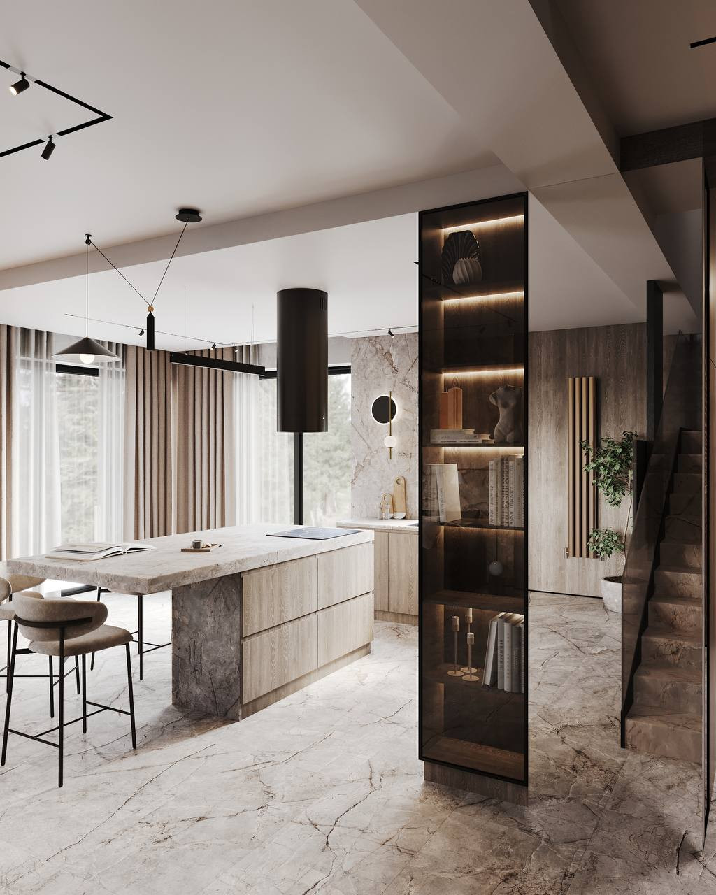 "Дом для двоих", частный дом, представлена входная группа и кухня- гостиная.