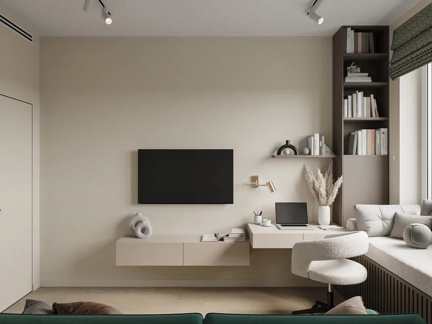 Двухкомнатная квартира 54  м² в оливковых и песочных оттенках