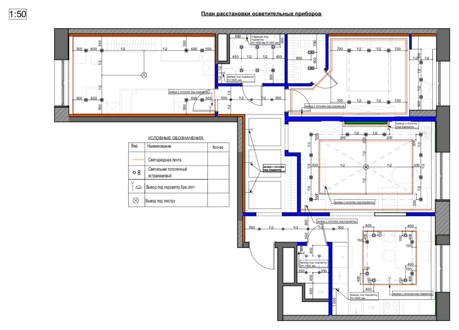 План электрики (освещения и розеток): примеры