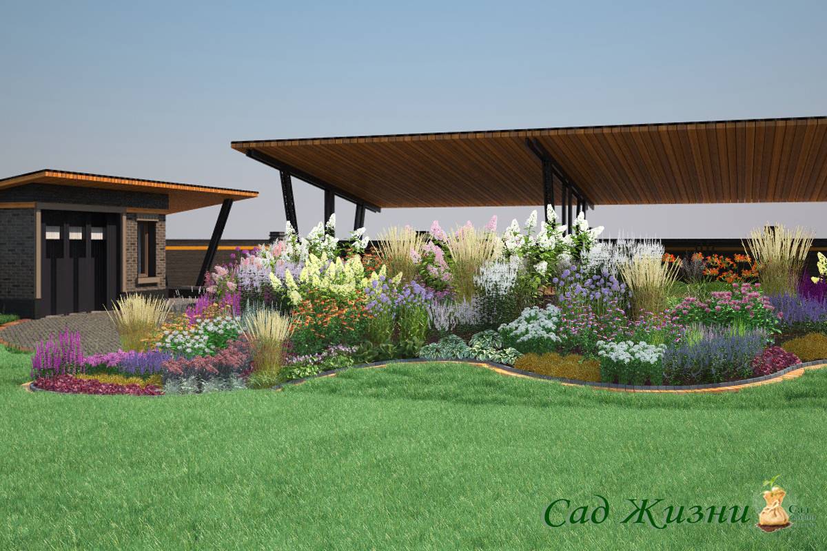 Большой миксбордер на участке в Манушкино, Спб