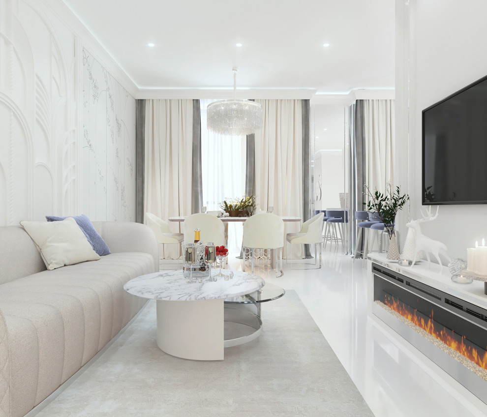 Роскошный белый интерьер в стиле ар-деко 105 кв.м. в ЖК ФИЛИ СИТИ