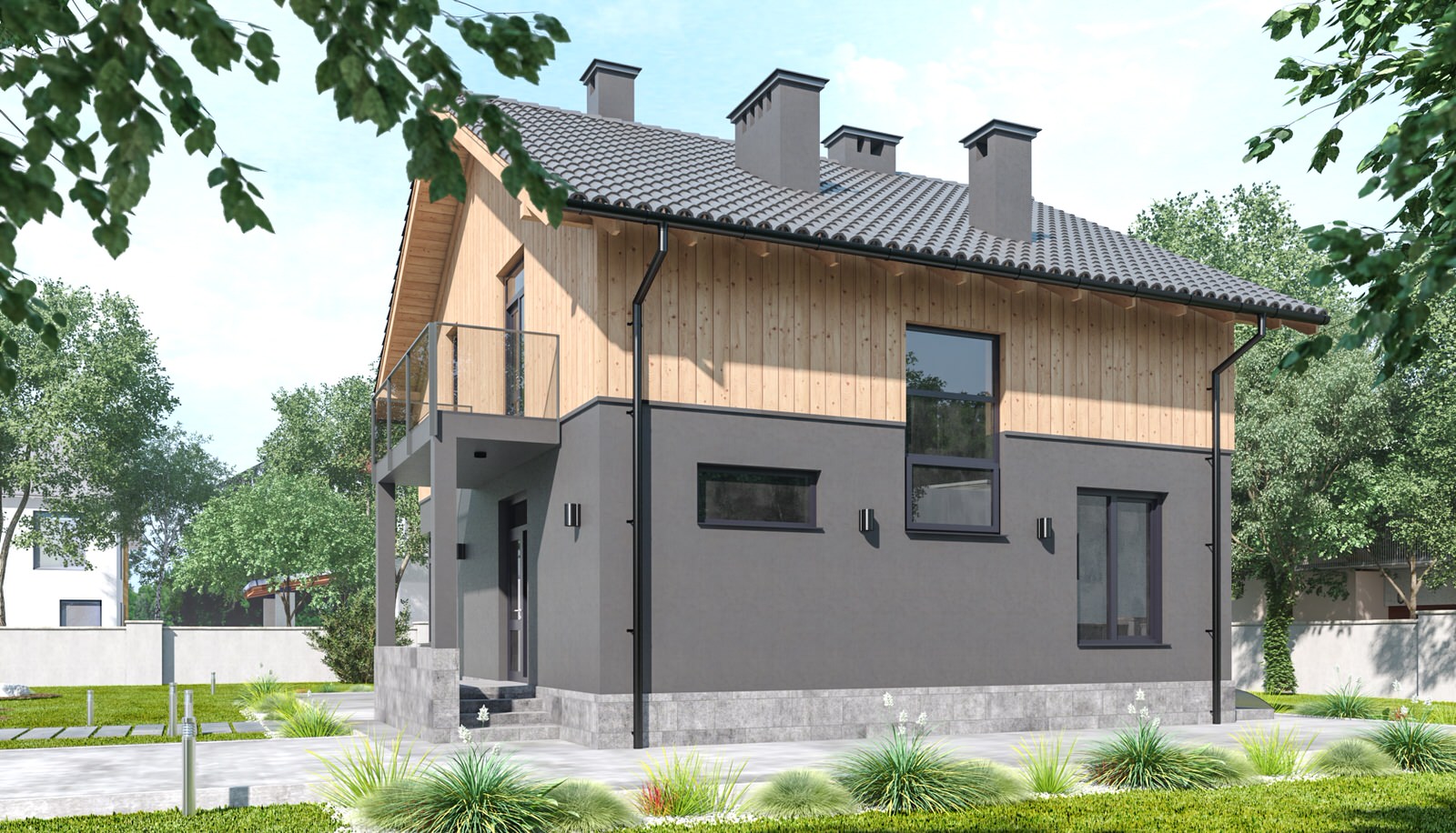 Серый дом с мансардным этажом