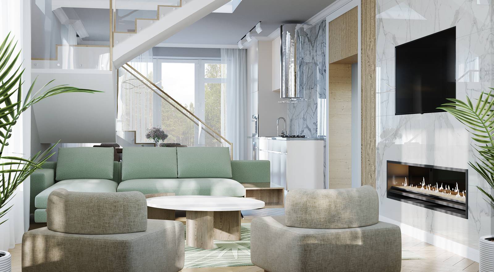 Дизайн проект интерьера коттеджа 140 кв.м.