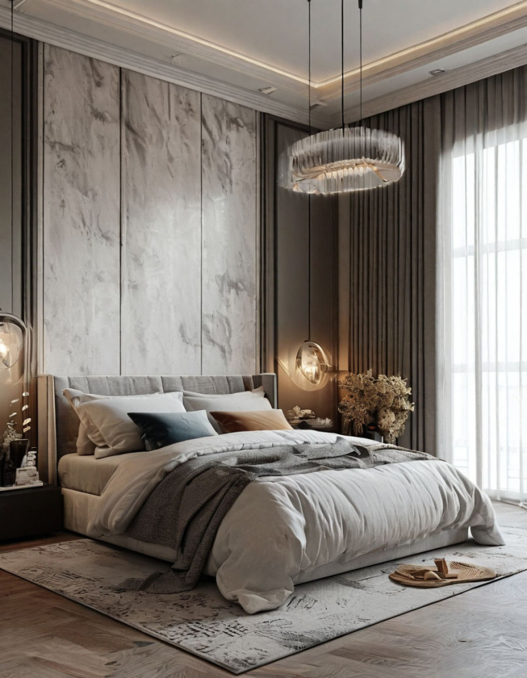 Современные спальни с различным декором и панелями