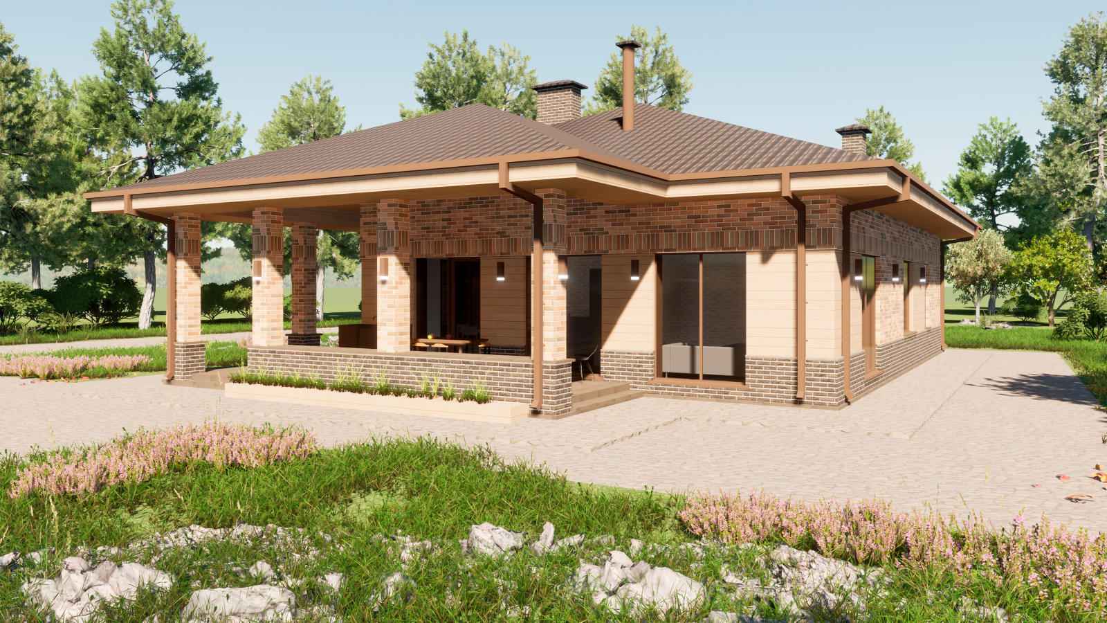 Одноэтажный дом с террасой