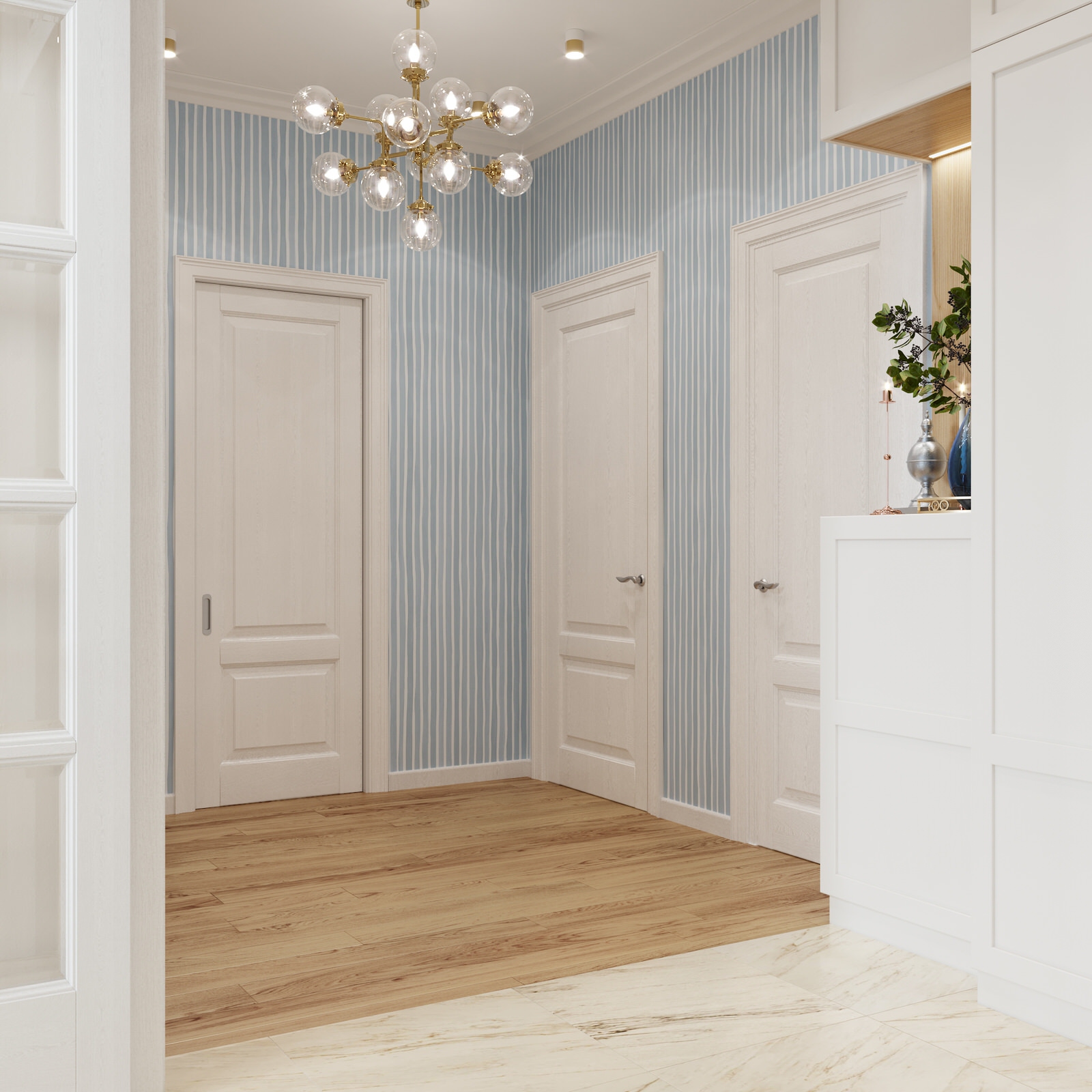 Нежный бело-голубой интерьер