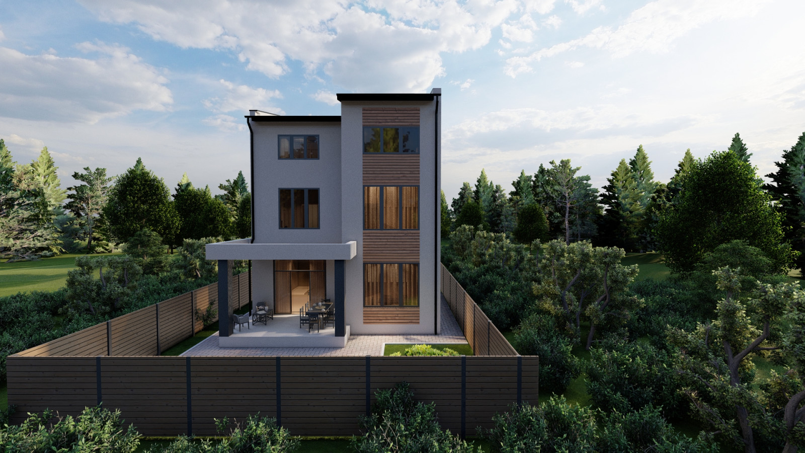 Дом в стиле хай-тек с эксплуатируемой террасой