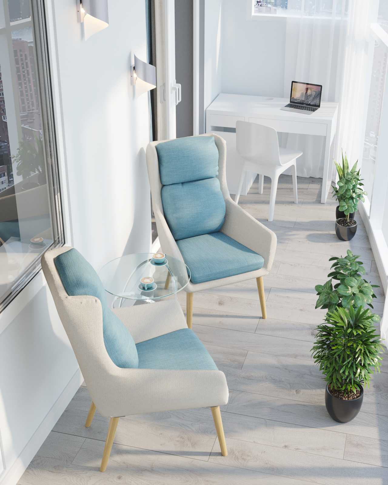 Однокомнатная квартира в серо-голубых тонах