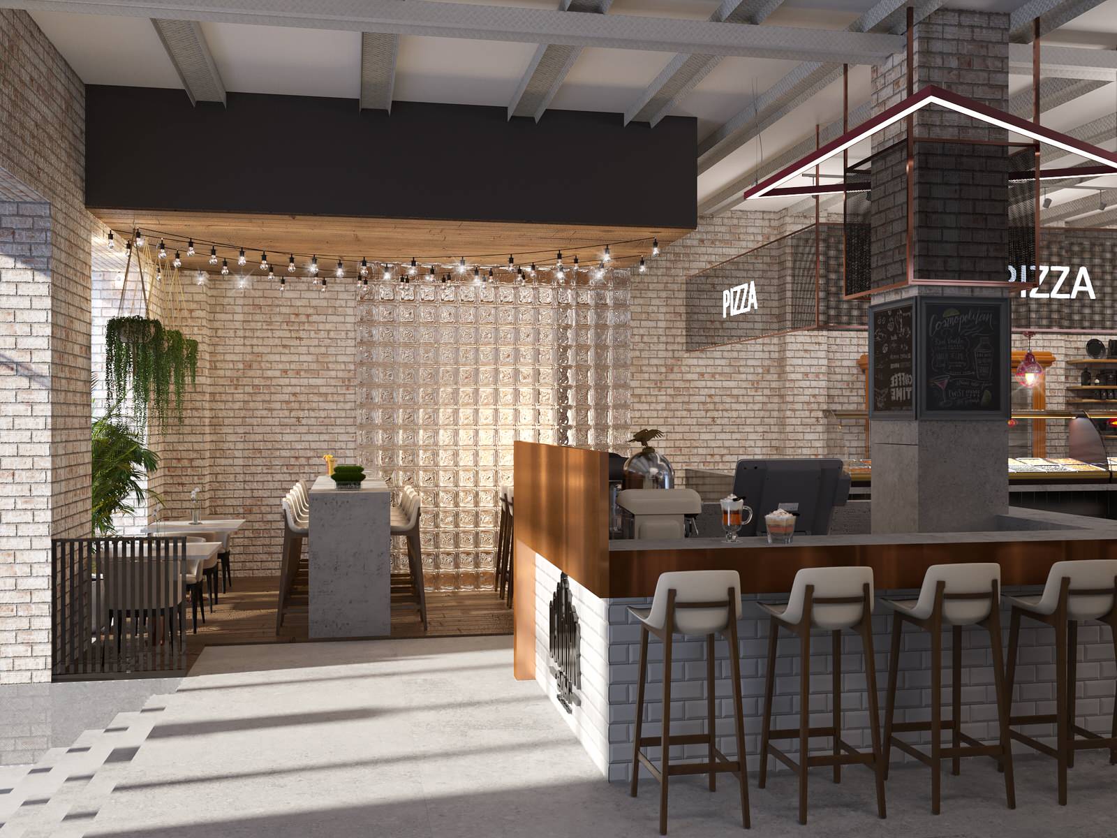 Interior visualisation of food court Manor of Food in the center of Moscow