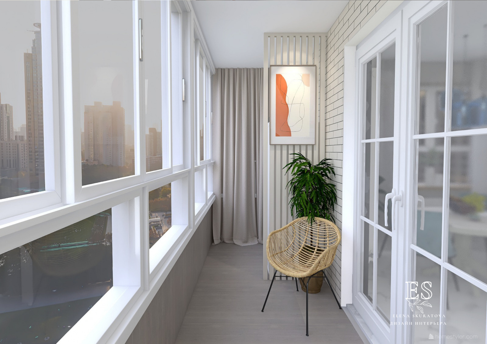 Квартира в бежевых оттенках с голубыми акцентами