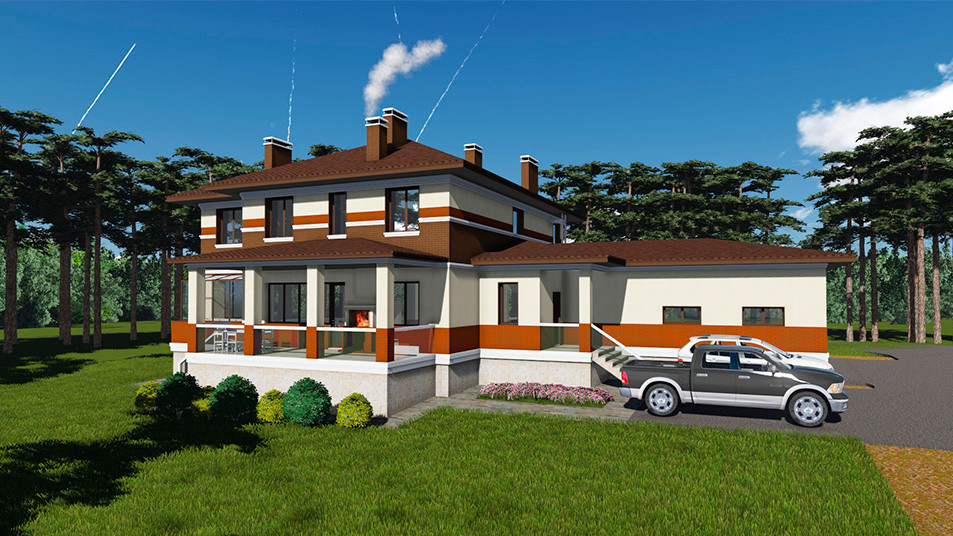 Проектирование. Двухэтажный жилой дом из кирпича с подвалом и гаражом (S=454.9м)