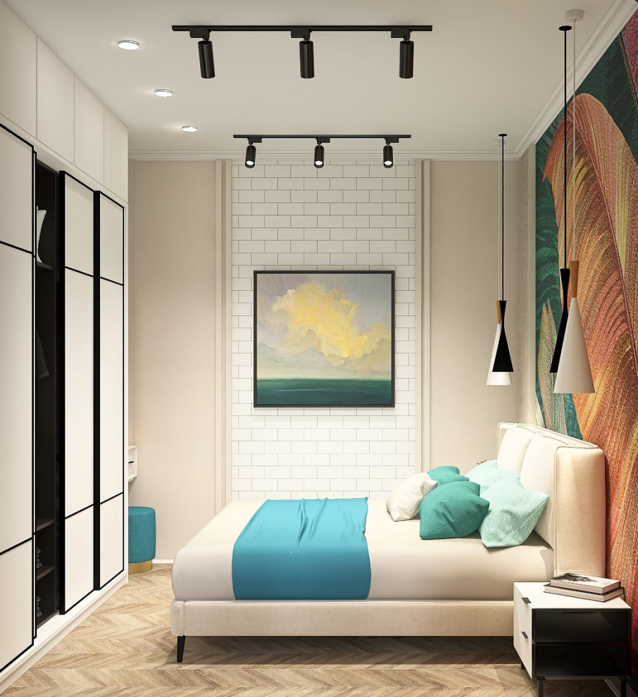 Спальня в современном стиле с яркими цветами