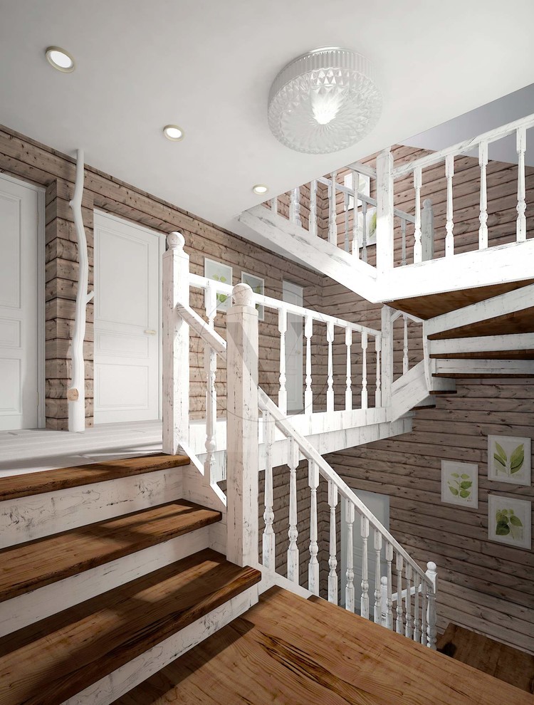 Деревянная лестница в загородном доме