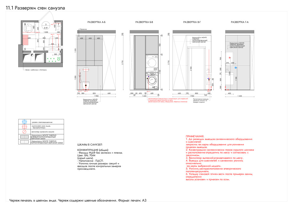 Развертка стен санузла