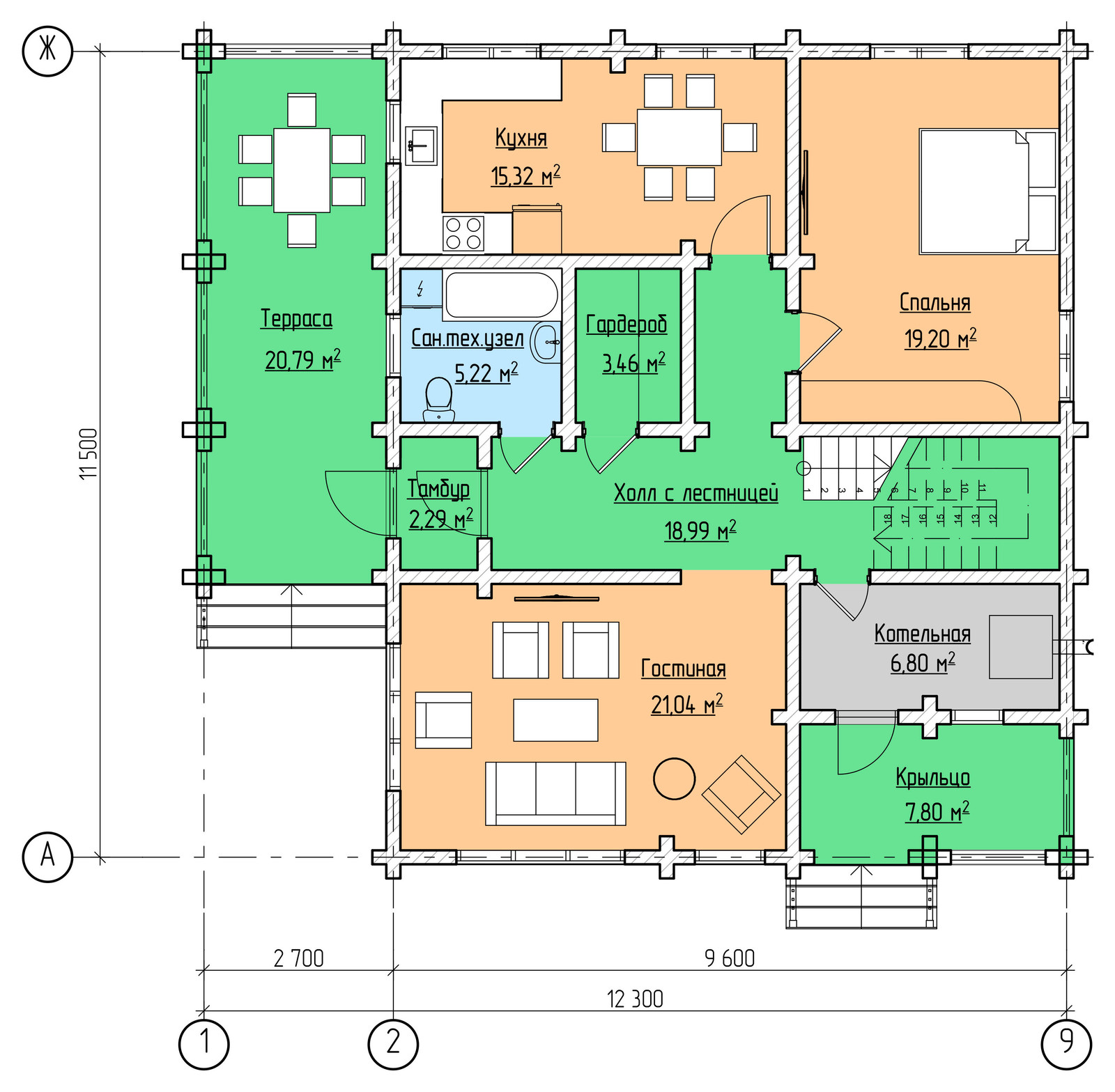 Проектирование. Двухэтажный жилой дом из бруса 170 кв.м.