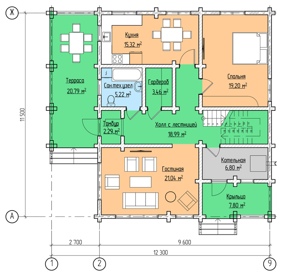 Проектирование. Двухэтажный жилой дом из бруса 170 кв.м.