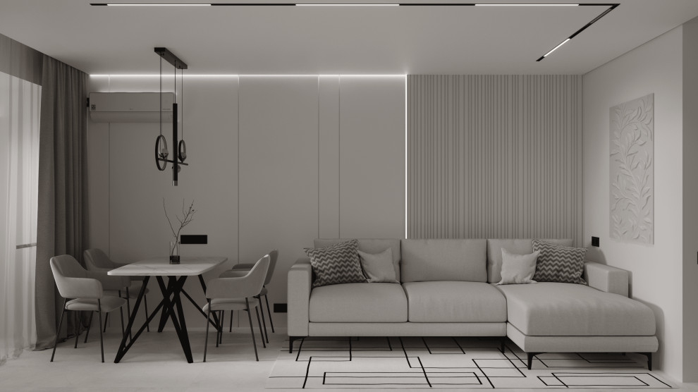 Монохромный минимализм в дизайне квартиры 100 кв. м. для семейной пары