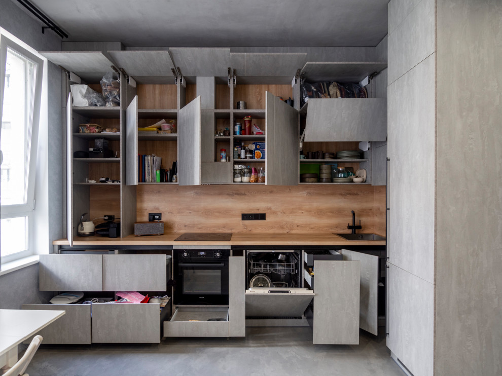 Элегантная минималистичная кухня в сером цвете