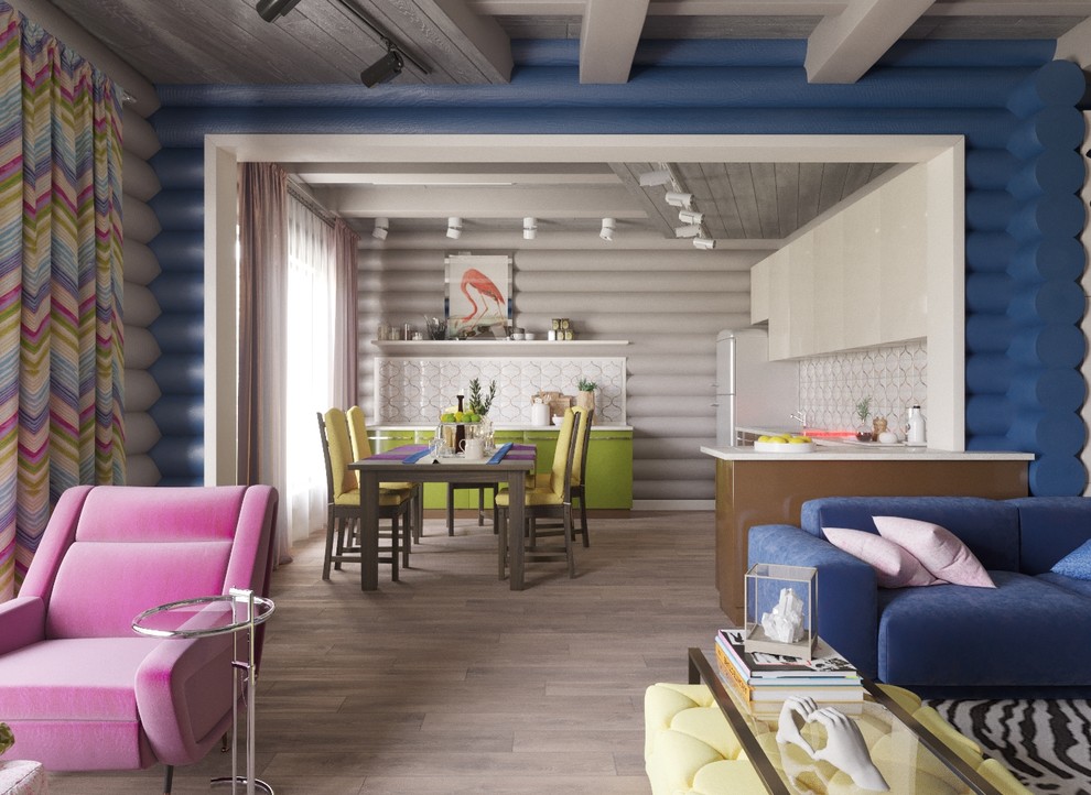 Современный интерьер брусчатого дома