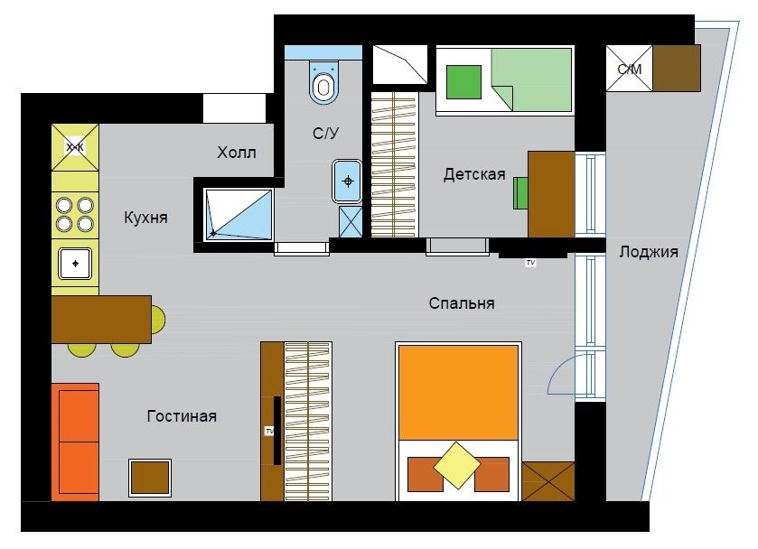 Перепланировка: 5 вариантов для однокомнатной квартиры в доме II-68-04