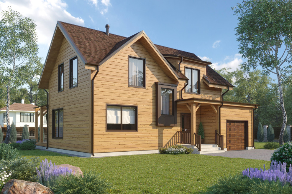 Деревянный дом с гаражом