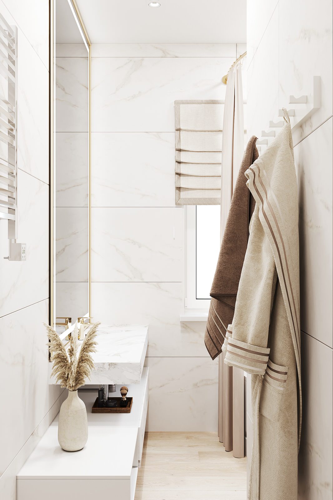 Зона размещения вещей в ванной комнате