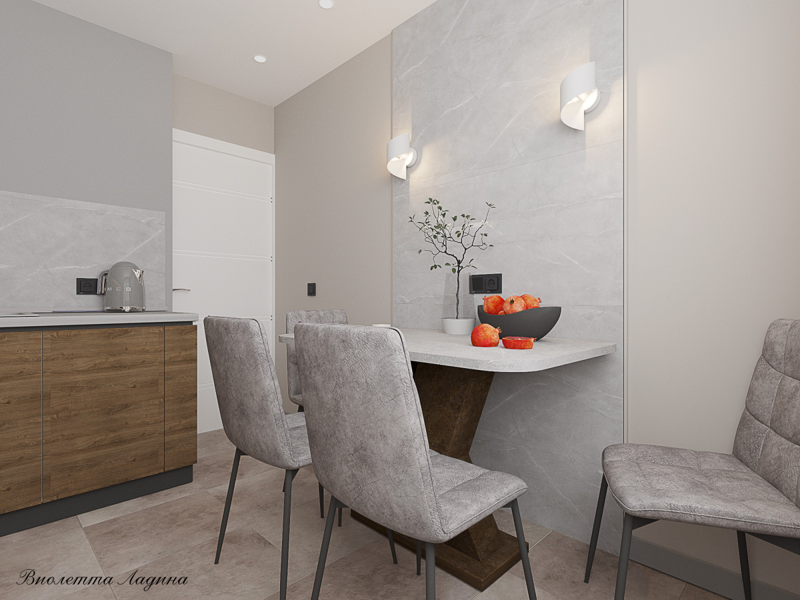 Трешка в панельном доме в современном стиле с голубым акцентом.