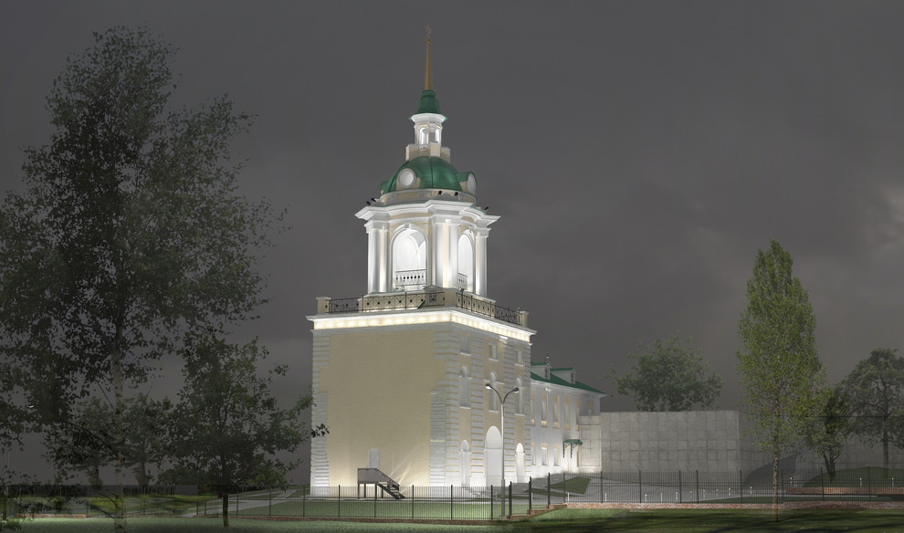 Приспособление колокольни Знаменского монастыря. Подсветка фасадов.