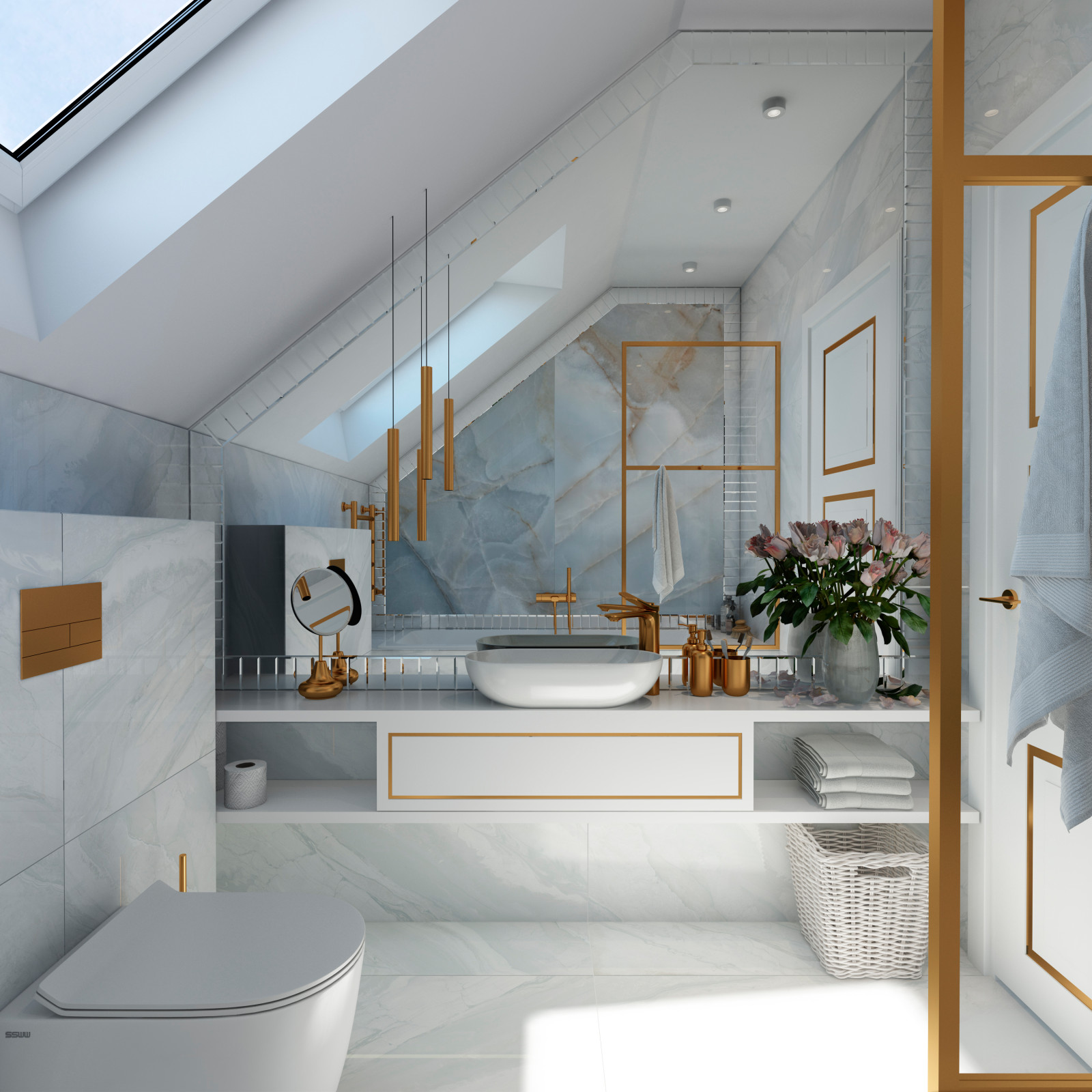 Ванная комната в мансардном помещении.